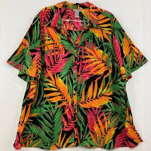 Catherines size 2X Colorful Tropical Leaf Print Relaxed Button Down Vacation